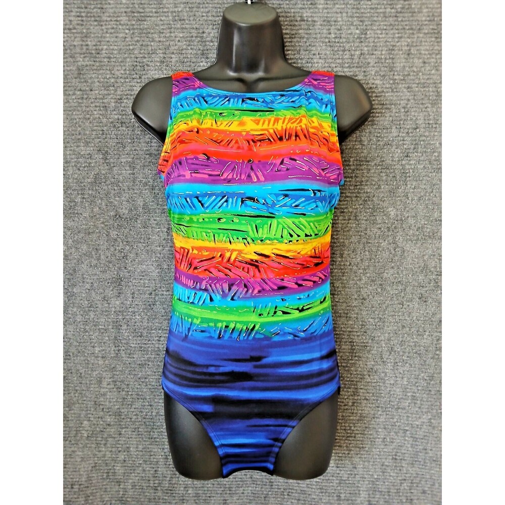 Longitude Swimsuit Vintage 1 Piece Rainbow Multicolor Women's Size 10 90s Y2K